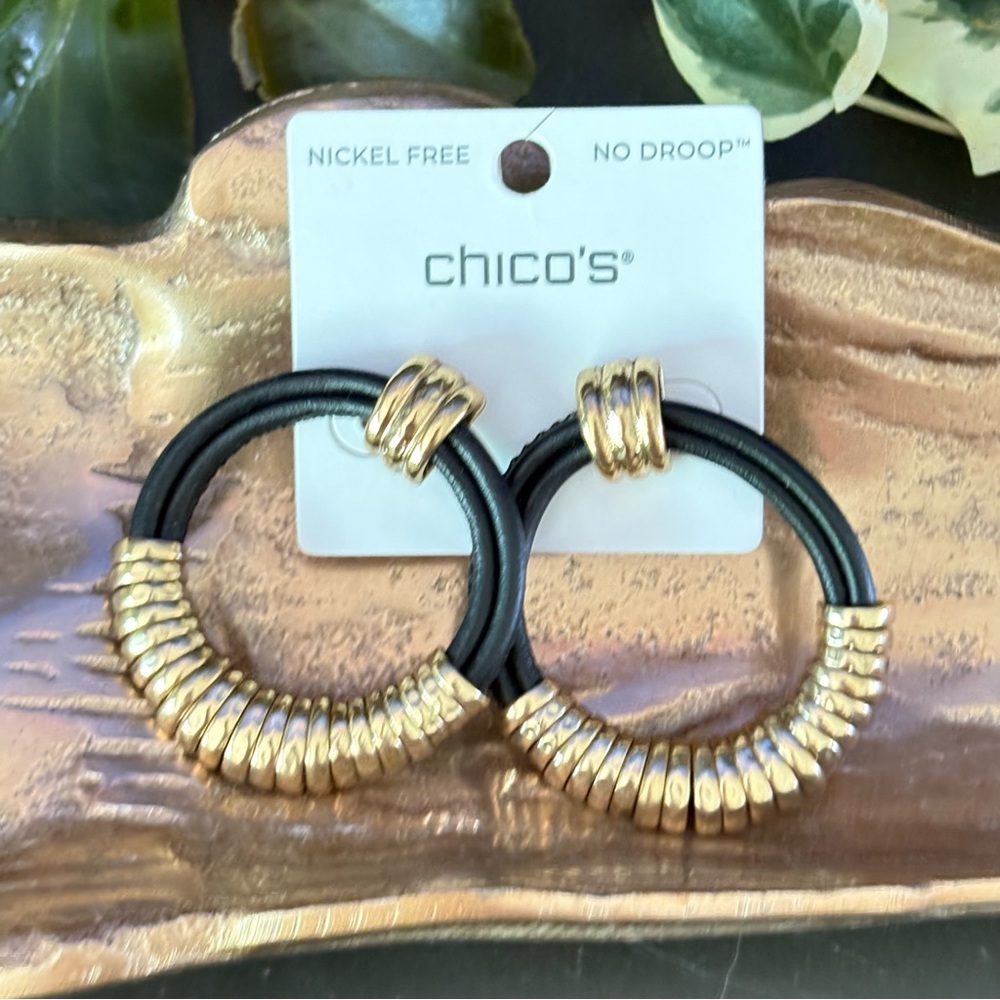 NWT Chico's Black Leather Earrings - Picture 5 of 8